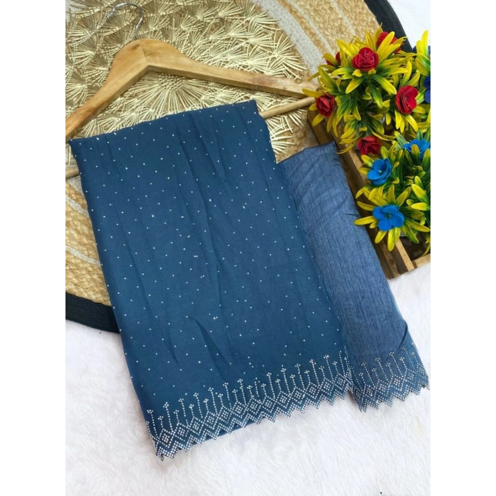 Women's Georgette Stone Work Saree With Unstitched Blouse 5.5 Mtr (Grey)