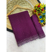 Women's Georgette Stone Work Saree With Unstitched Blouse 5.5 Mtr (Purple)
