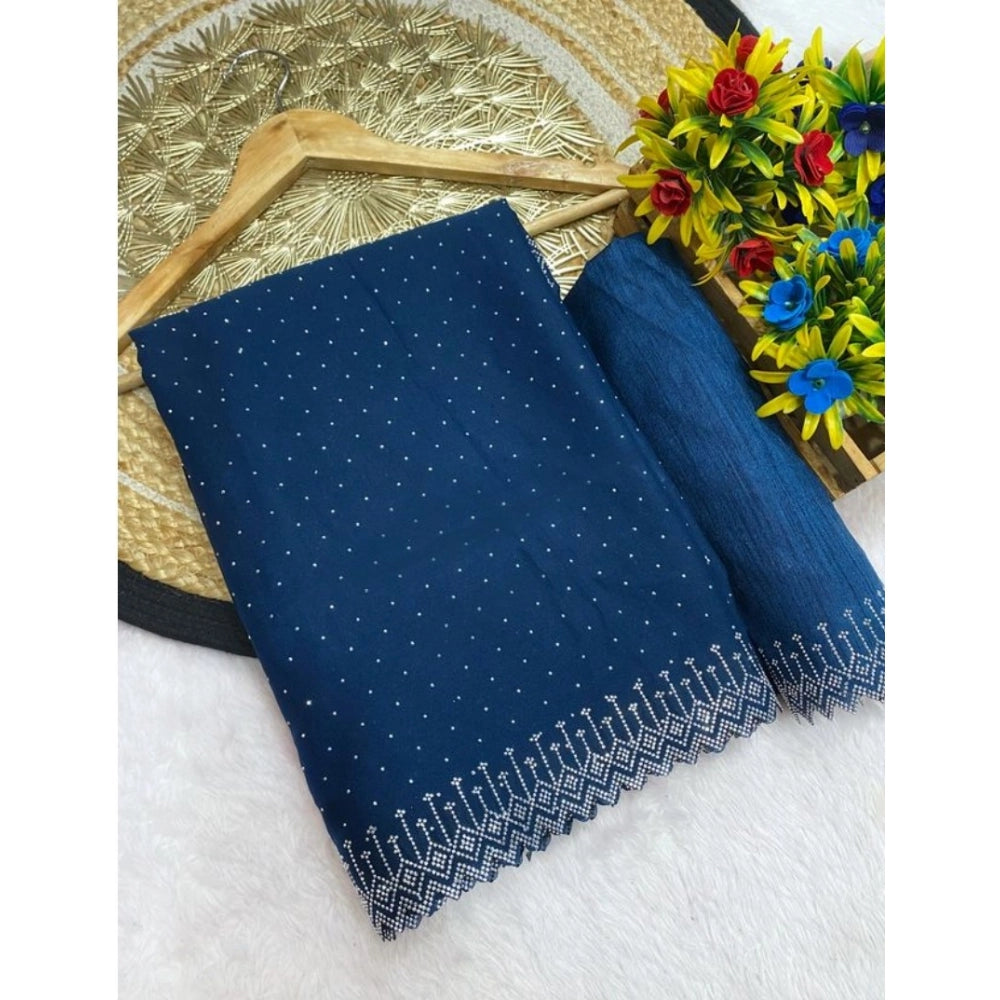 Women's Georgette Stone Work Saree With Unstitched Blouse 5.5 Mtr (Light Green)