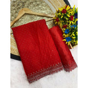 Women's Georgette Stone Work Saree With Unstitched Blouse 5.5 Mtr (Red)