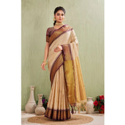 Women's Silk Blended Jaquard Woven Saree With Unstitched Blouse 5.5 Mtr (Beige)