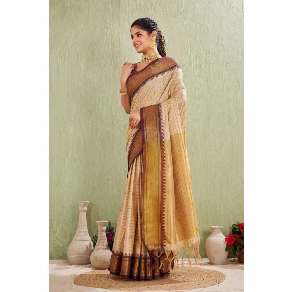 Women's Silk Blended Jaquard Woven Saree With Unstitched Blouse 5.5 Mtr (Beige)