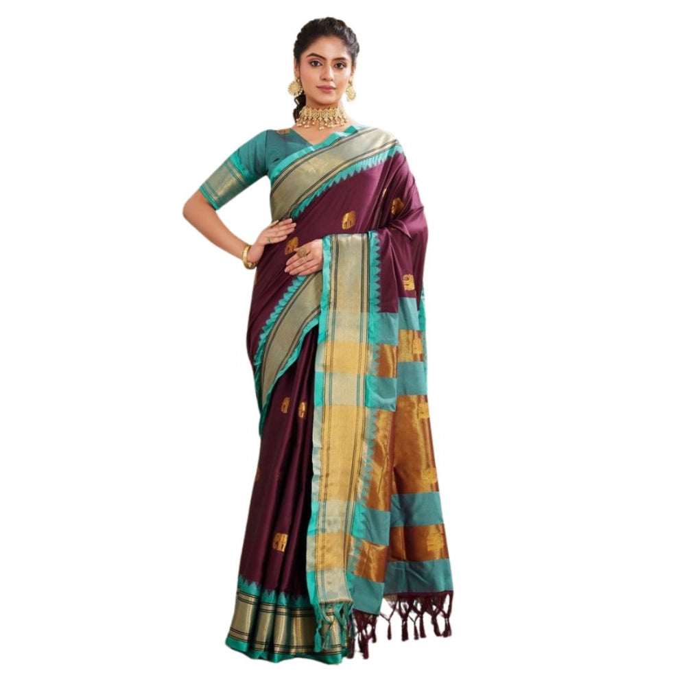 Women's Silk Blended Jaquard Woven Saree With Unstitched Blouse 5.5 Mtr (Purple)