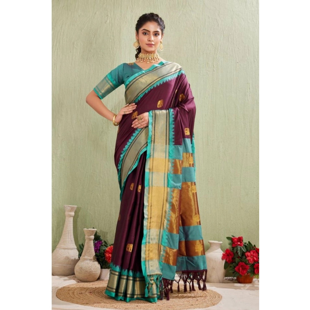 Women's Silk Blended Jaquard Woven Saree With Unstitched Blouse 5.5 Mtr (Purple)
