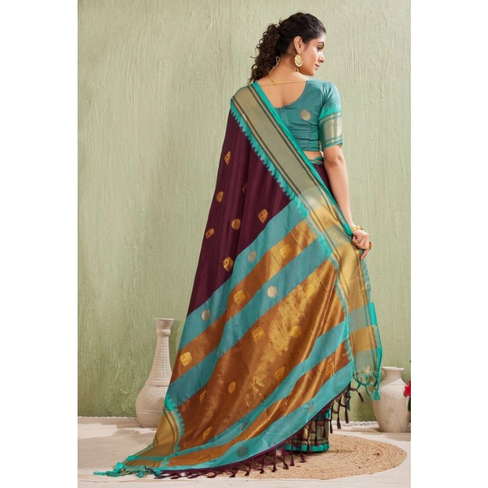 Women's Silk Blended Jaquard Woven Saree With Unstitched Blouse 5.5 Mtr (Purple)