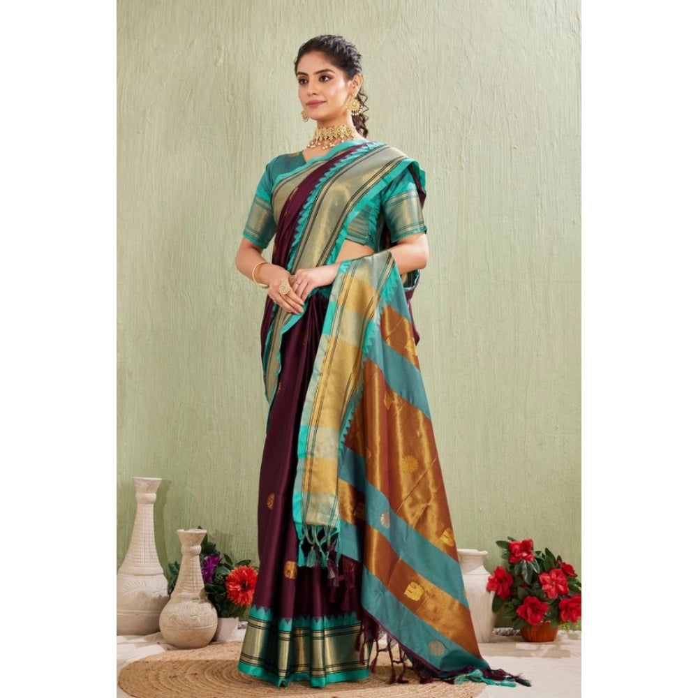 Women's Silk Blended Jaquard Woven Saree With Unstitched Blouse 5.5 Mtr (Purple)