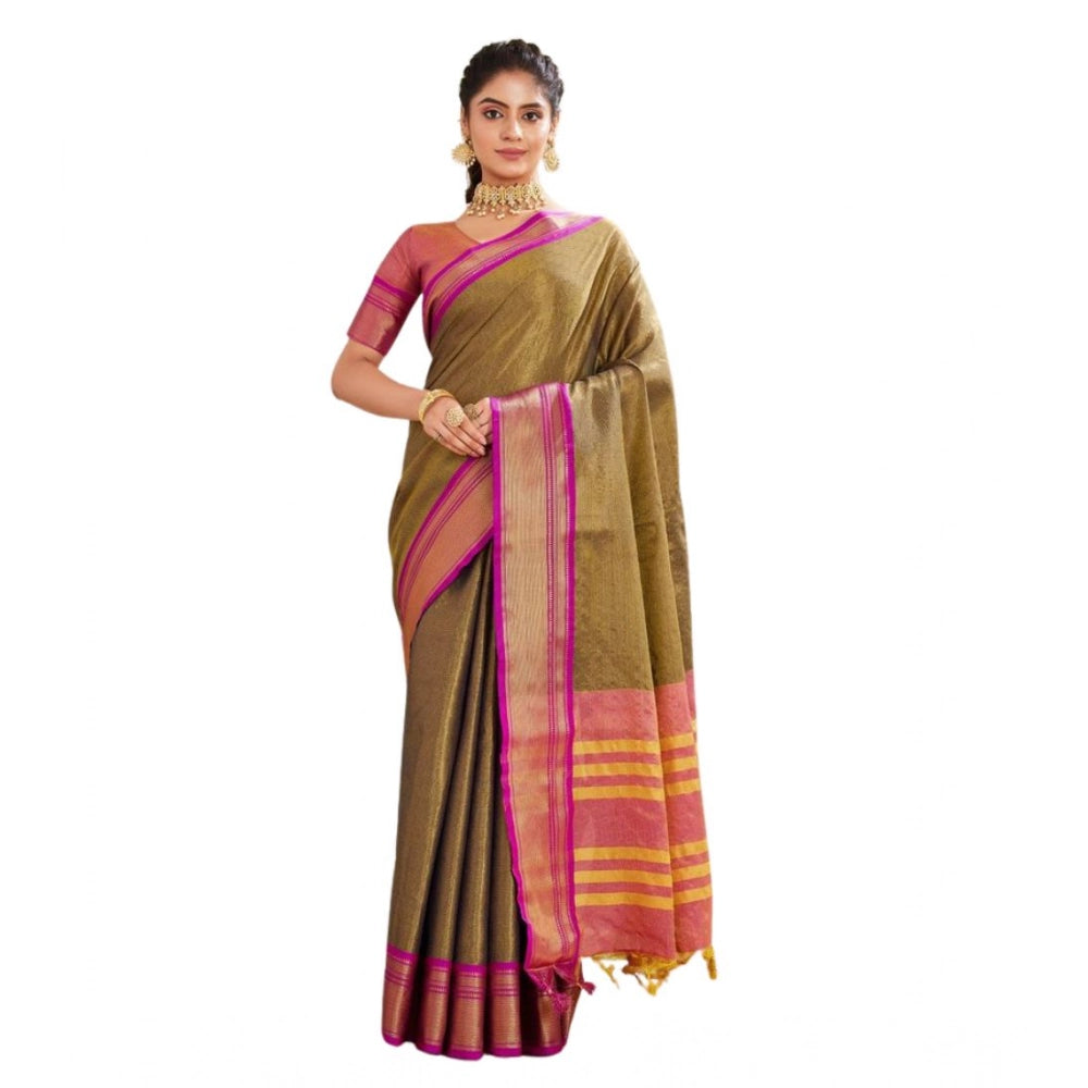 Women's Silk Blended Jaquard Woven Saree With Unstitched Blouse 5.5 Mtr (Green)