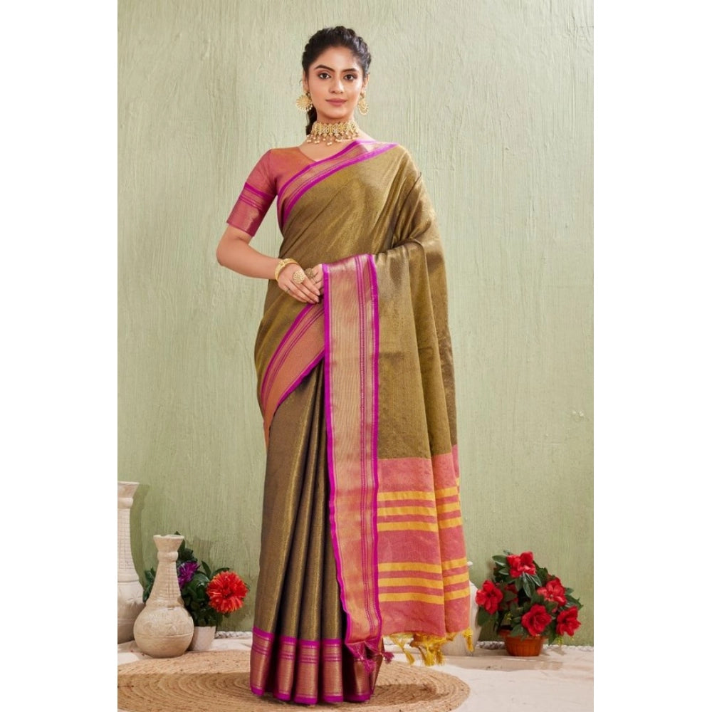 Women's Silk Blended Jaquard Woven Saree With Unstitched Blouse 5.5 Mtr (Green)