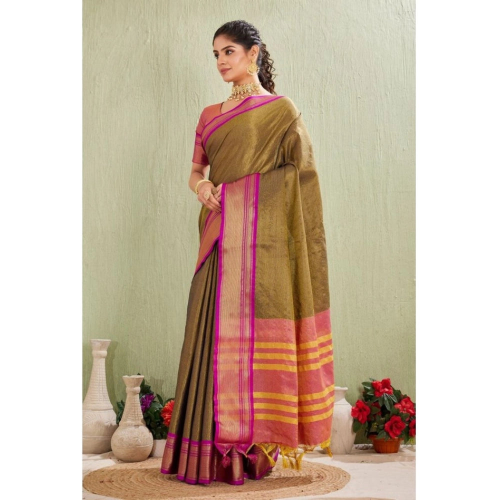 Women's Silk Blended Jaquard Woven Saree With Unstitched Blouse 5.5 Mtr (Green)