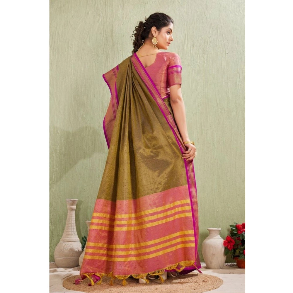 Women's Silk Blended Jaquard Woven Saree With Unstitched Blouse 5.5 Mtr (Green)