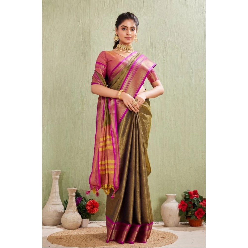Women's Silk Blended Jaquard Woven Saree With Unstitched Blouse 5.5 Mtr (Green)