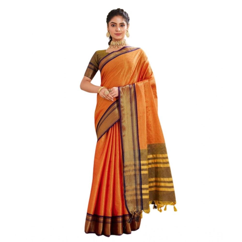 Women's Silk Blended Jaquard Woven Saree With Unstitched Blouse 5.5 Mtr (Orange)