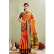 Women's Silk Blended Jaquard Woven Saree With Unstitched Blouse 5.5 Mtr (Orange)