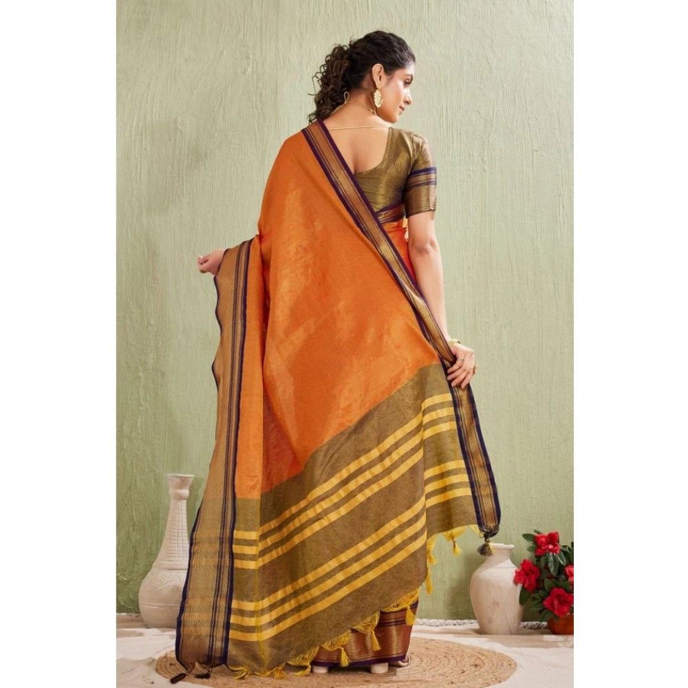 Women's Silk Blended Jaquard Woven Saree With Unstitched Blouse 5.5 Mtr (Orange)