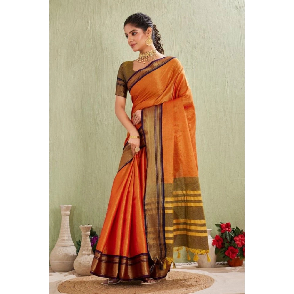 Women's Silk Blended Jaquard Woven Saree With Unstitched Blouse 5.5 Mtr (Orange)