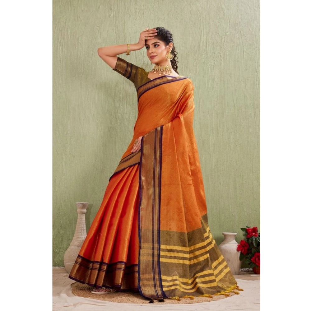 Women's Silk Blended Jaquard Woven Saree With Unstitched Blouse 5.5 Mtr (Orange)