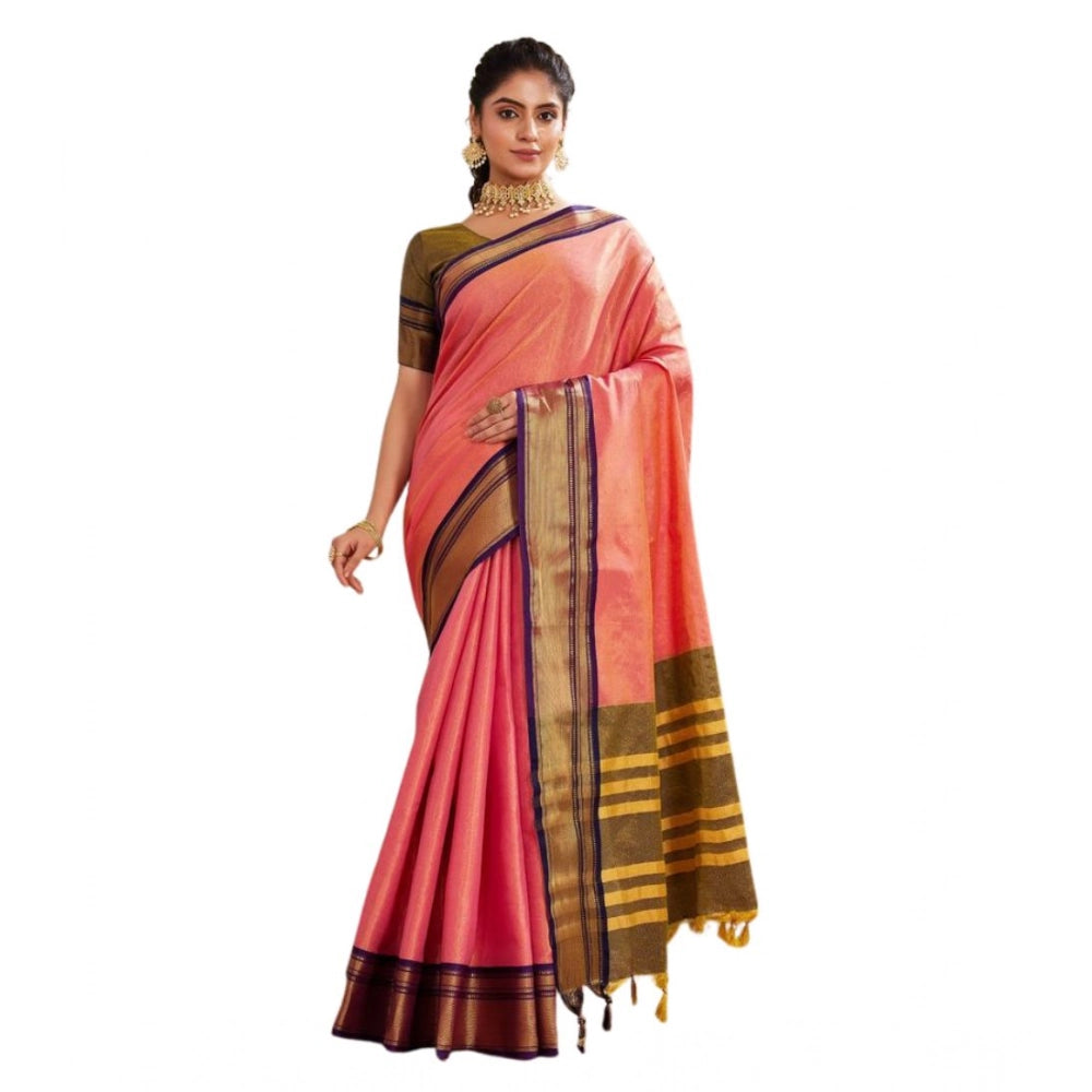 Women's Silk Blended Jaquard Woven Saree With Unstitched Blouse 5.5 Mtr (Pink)