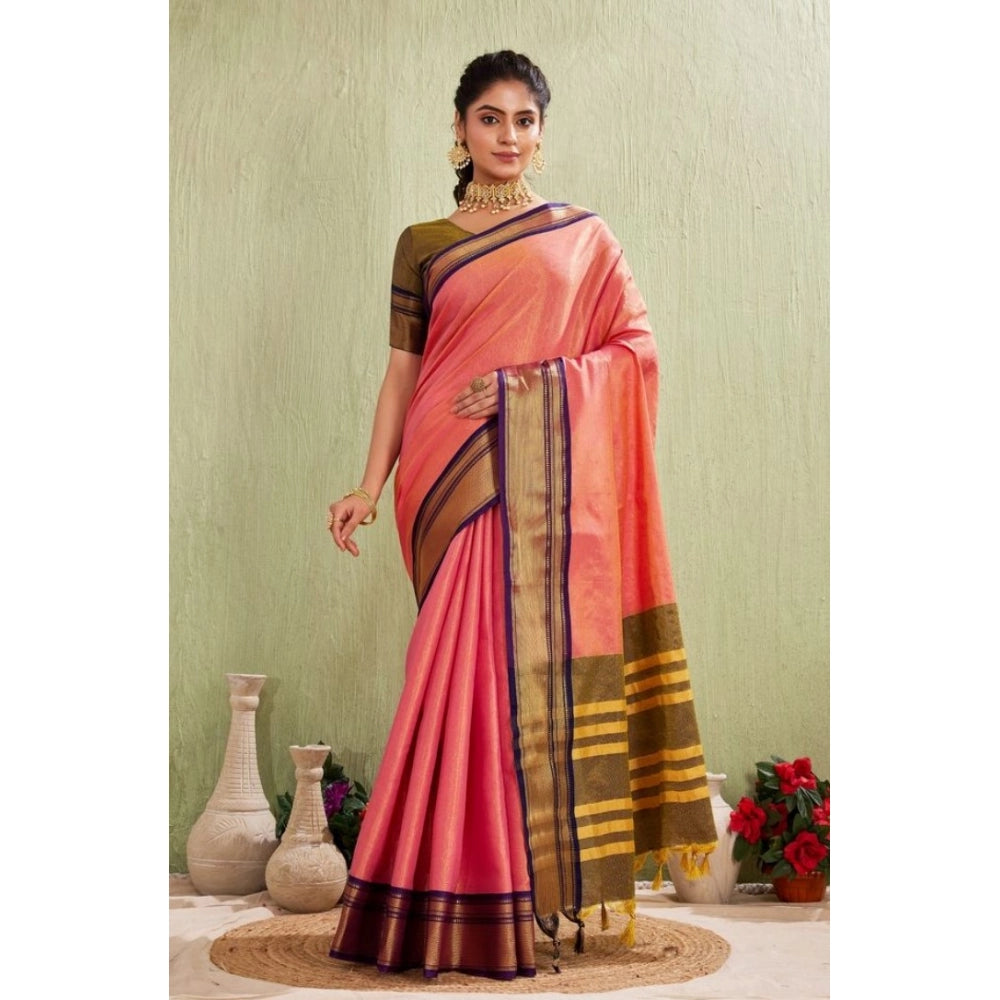 Women's Silk Blended Jaquard Woven Saree With Unstitched Blouse 5.5 Mtr (Pink)