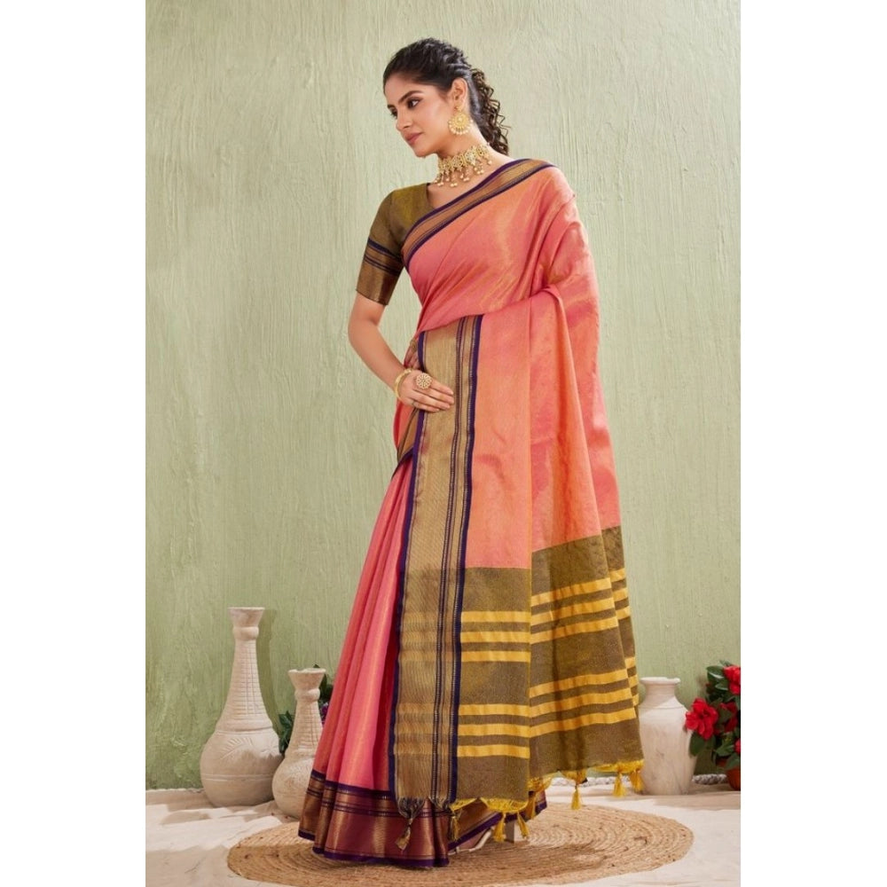 Women's Silk Blended Jaquard Woven Saree With Unstitched Blouse 5.5 Mtr (Pink)