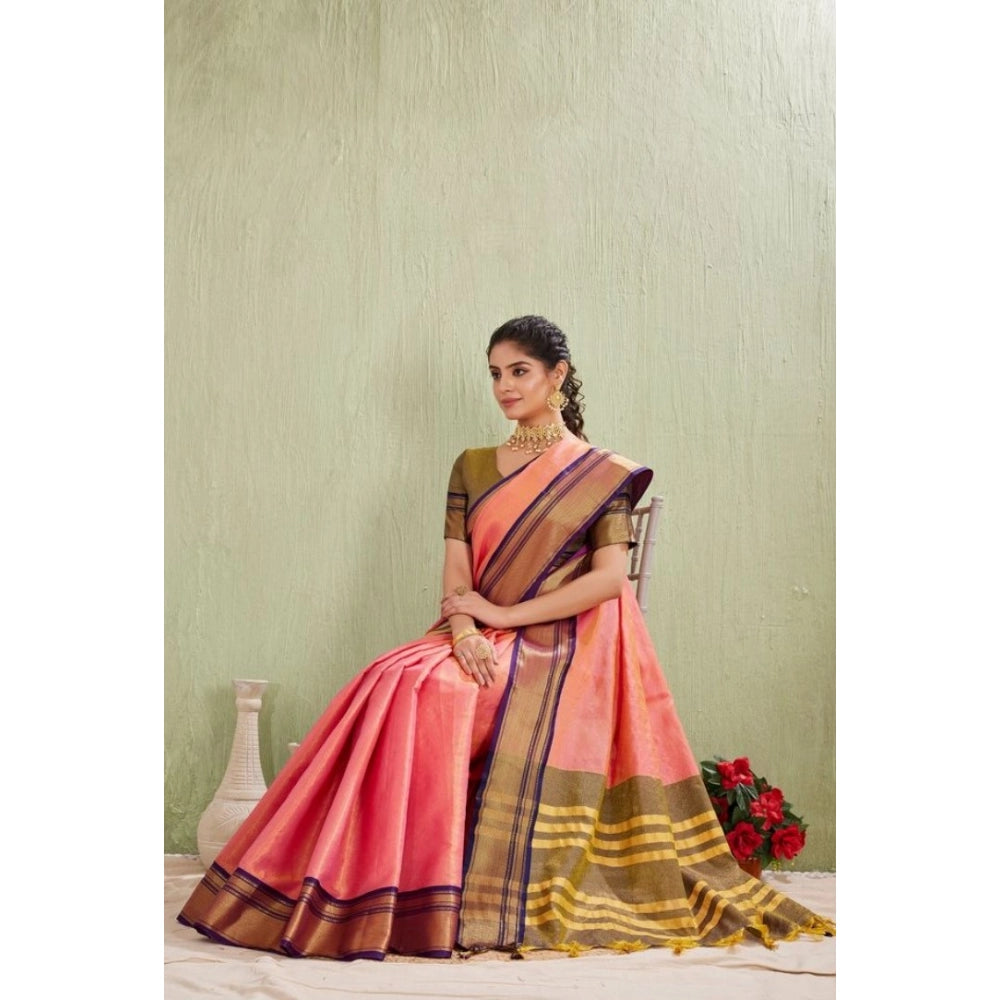 Women's Silk Blended Jaquard Woven Saree With Unstitched Blouse 5.5 Mtr (Pink)