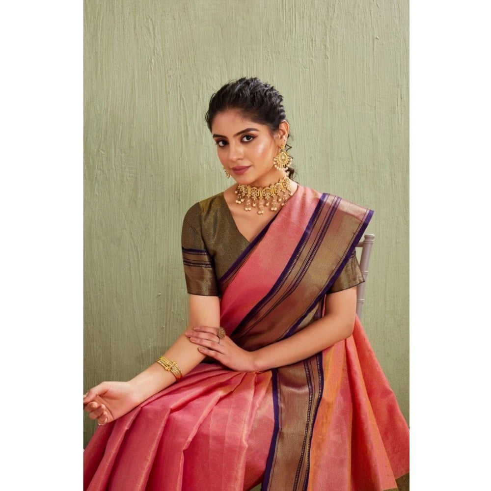Women's Silk Blended Jaquard Woven Saree With Unstitched Blouse 5.5 Mtr (Pink)