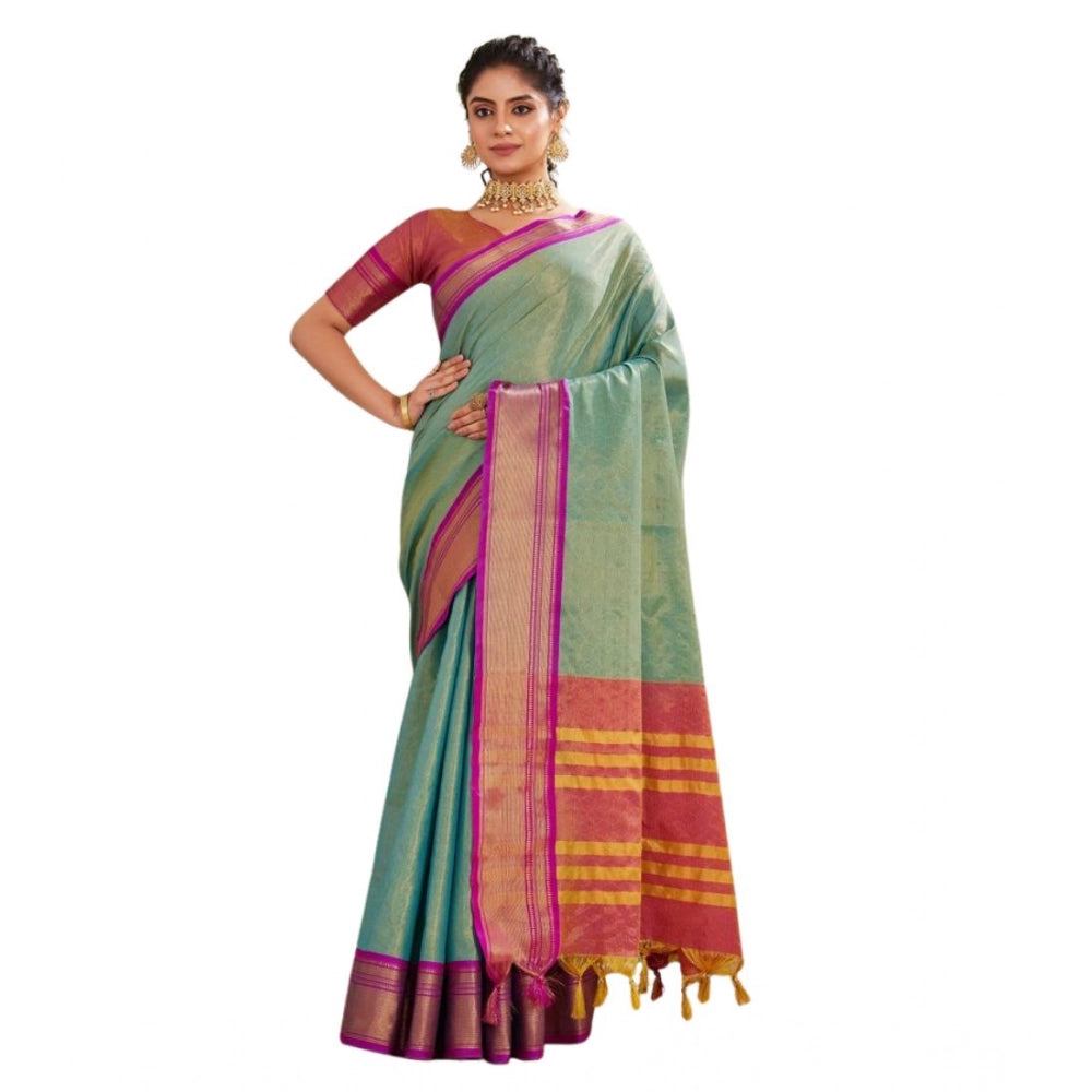 Women's Silk Blended Jaquard Woven Saree With Unstitched Blouse 5.5 Mtr (Light Green)
