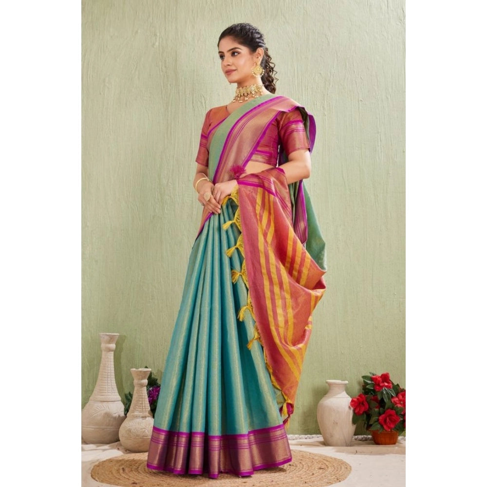 Women's Silk Blended Jaquard Woven Saree With Unstitched Blouse 5.5 Mtr (Light Green)