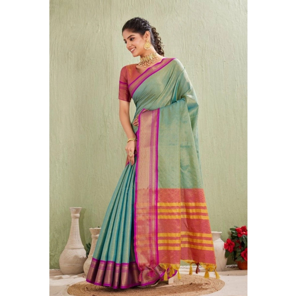 Women's Silk Blended Jaquard Woven Saree With Unstitched Blouse 5.5 Mtr (Light Green)