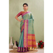 Women's Silk Blended Jaquard Woven Saree With Unstitched Blouse 5.5 Mtr (Light Green)