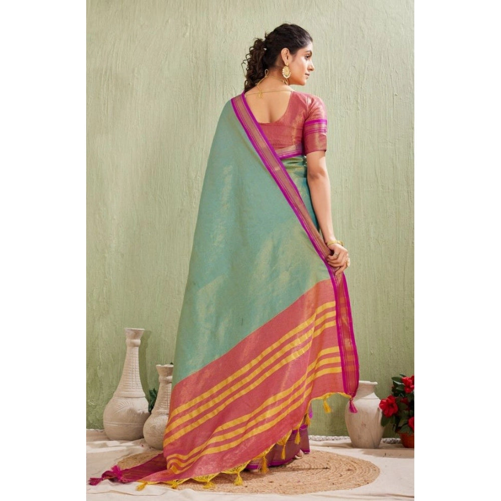 Women's Silk Blended Jaquard Woven Saree With Unstitched Blouse 5.5 Mtr (Light Green)