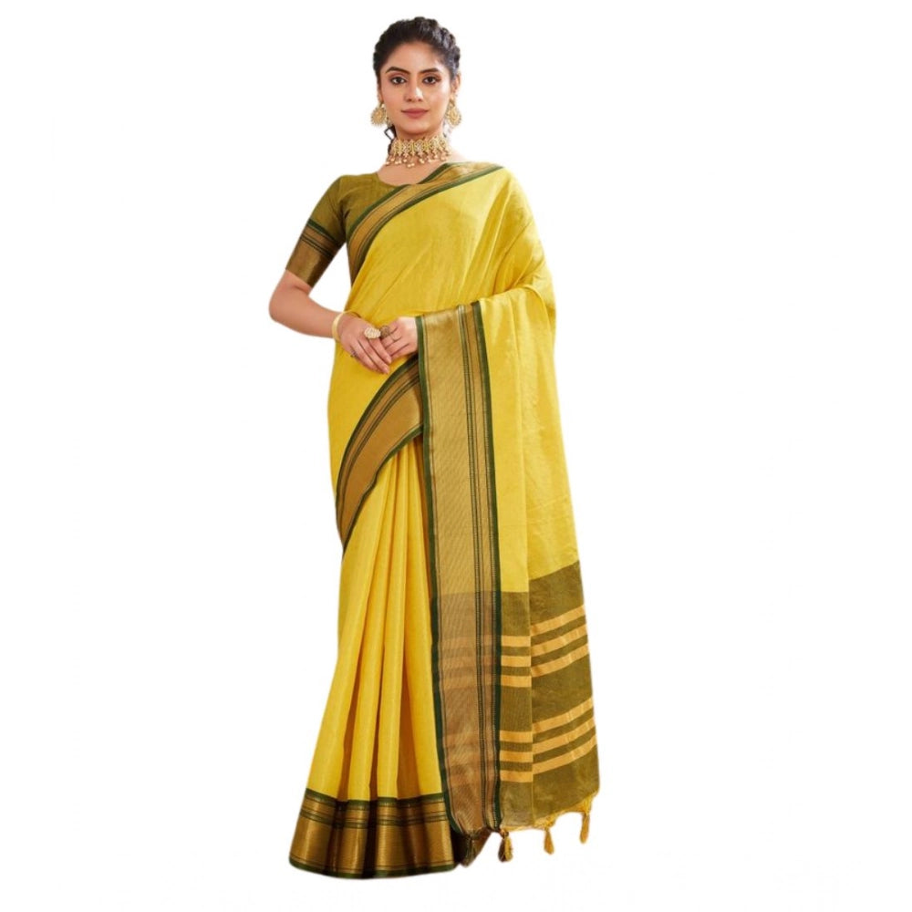 Women's Silk Blended Jaquard Woven Saree With Unstitched Blouse 5.5 Mtr (Yellow)