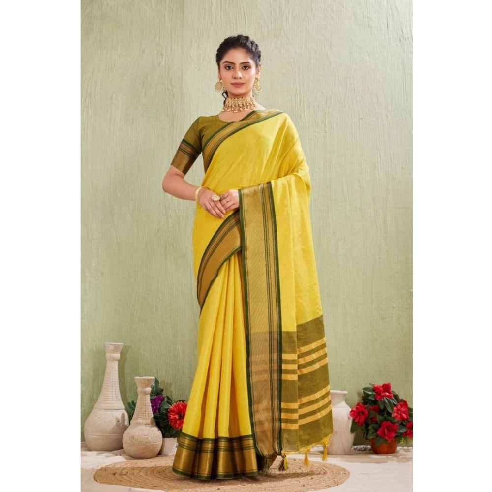 Women's Silk Blended Jaquard Woven Saree With Unstitched Blouse 5.5 Mtr (Yellow)