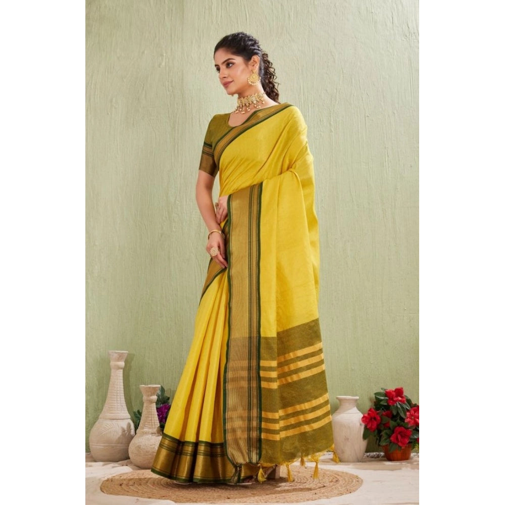Women's Silk Blended Jaquard Woven Saree With Unstitched Blouse 5.5 Mtr (Yellow)