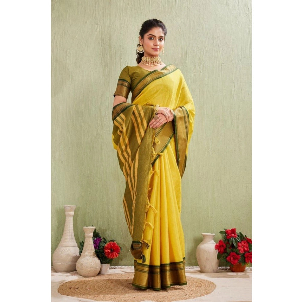 Women's Silk Blended Jaquard Woven Saree With Unstitched Blouse 5.5 Mtr (Yellow)