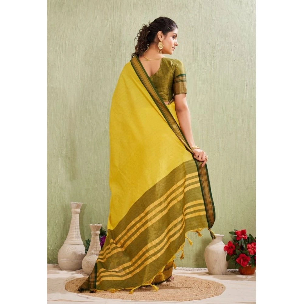 Women's Silk Blended Jaquard Woven Saree With Unstitched Blouse 5.5 Mtr (Yellow)