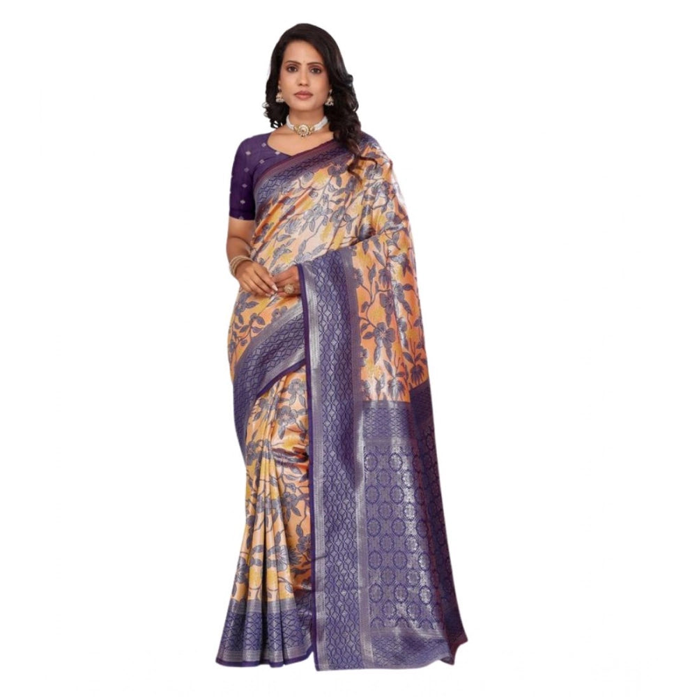 Women's Banarasi Silk Jaquard Woven Saree With Unstitched Blouse 5.5 Mtr (Orange)