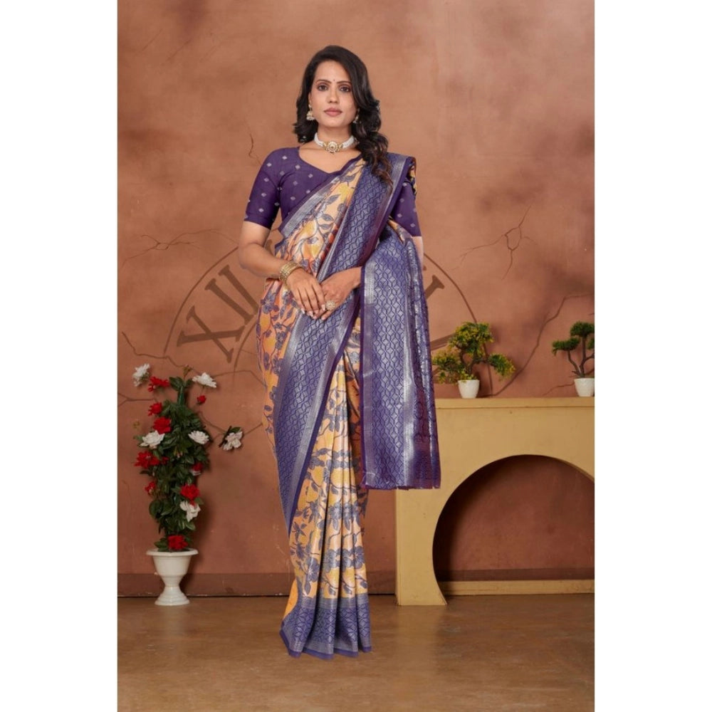 Women's Banarasi Silk Jaquard Woven Saree With Unstitched Blouse 5.5 Mtr (Orange)