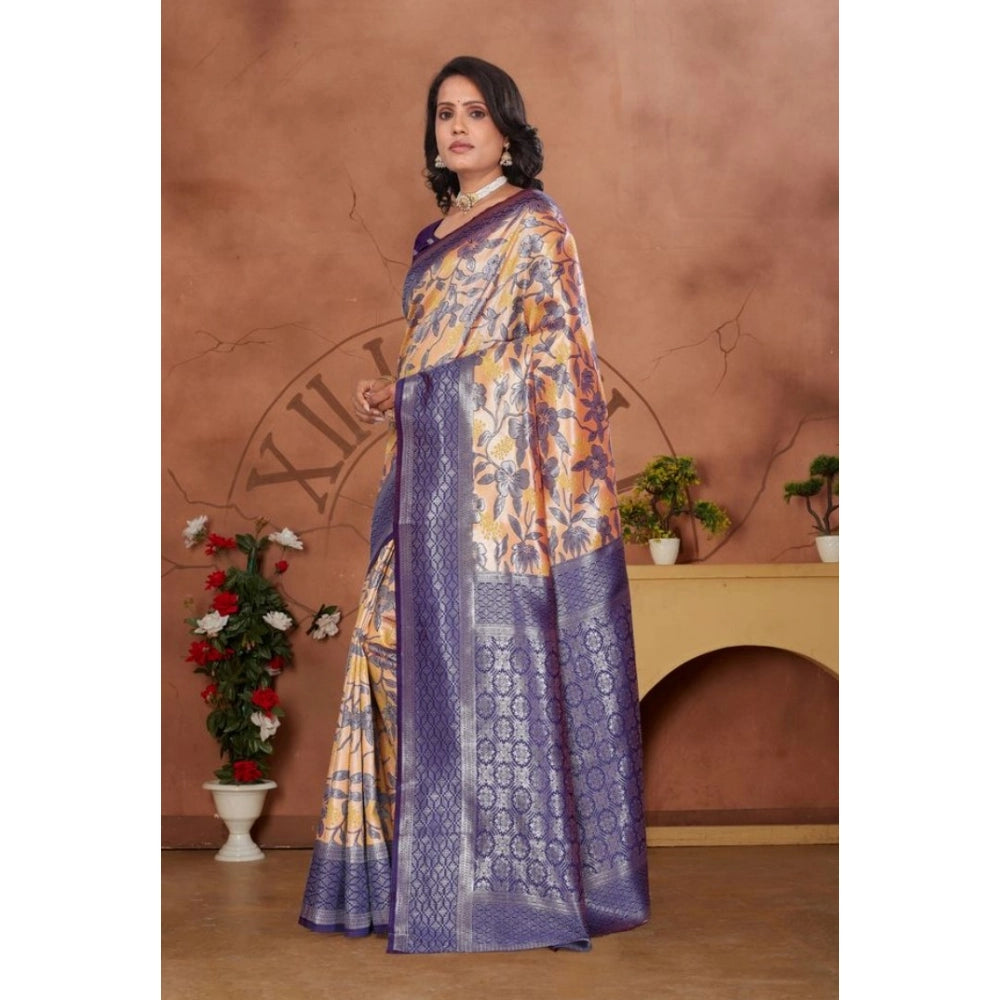 Women's Banarasi Silk Jaquard Woven Saree With Unstitched Blouse 5.5 Mtr (Orange)