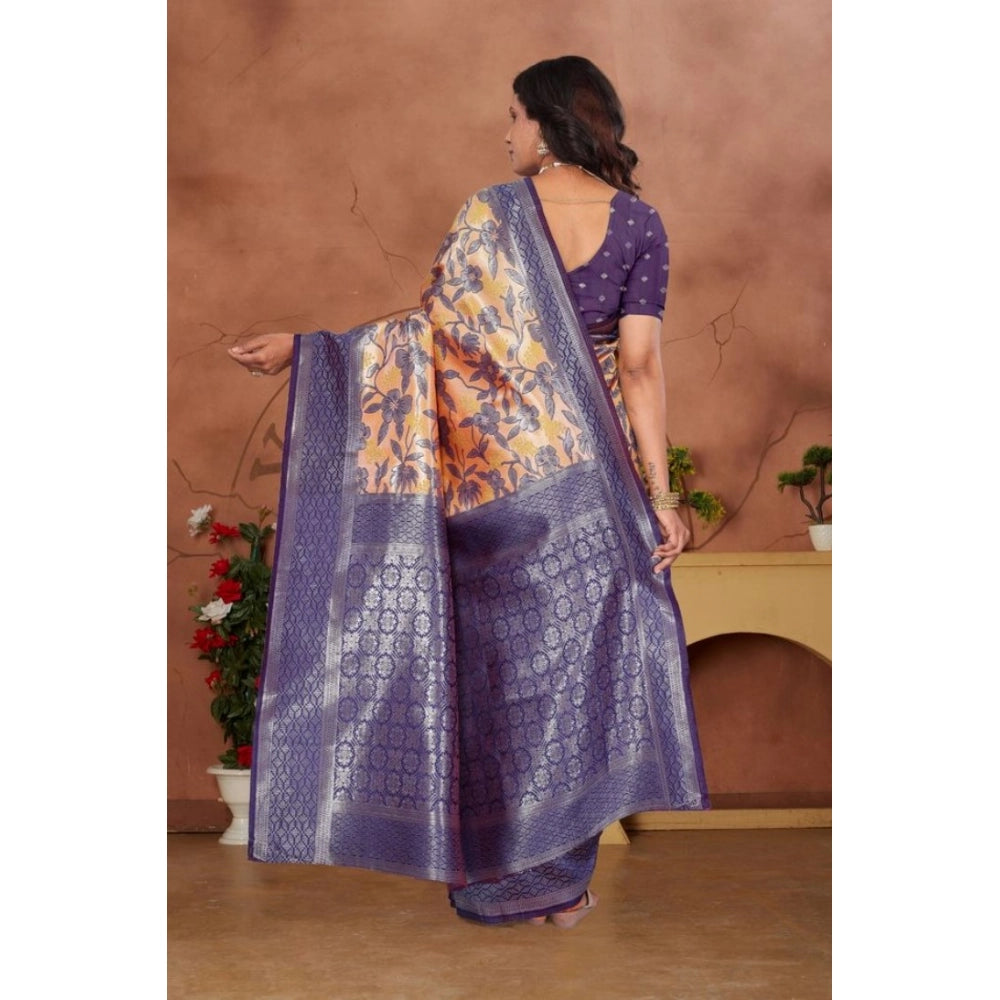 Women's Banarasi Silk Jaquard Woven Saree With Unstitched Blouse 5.5 Mtr (Orange)