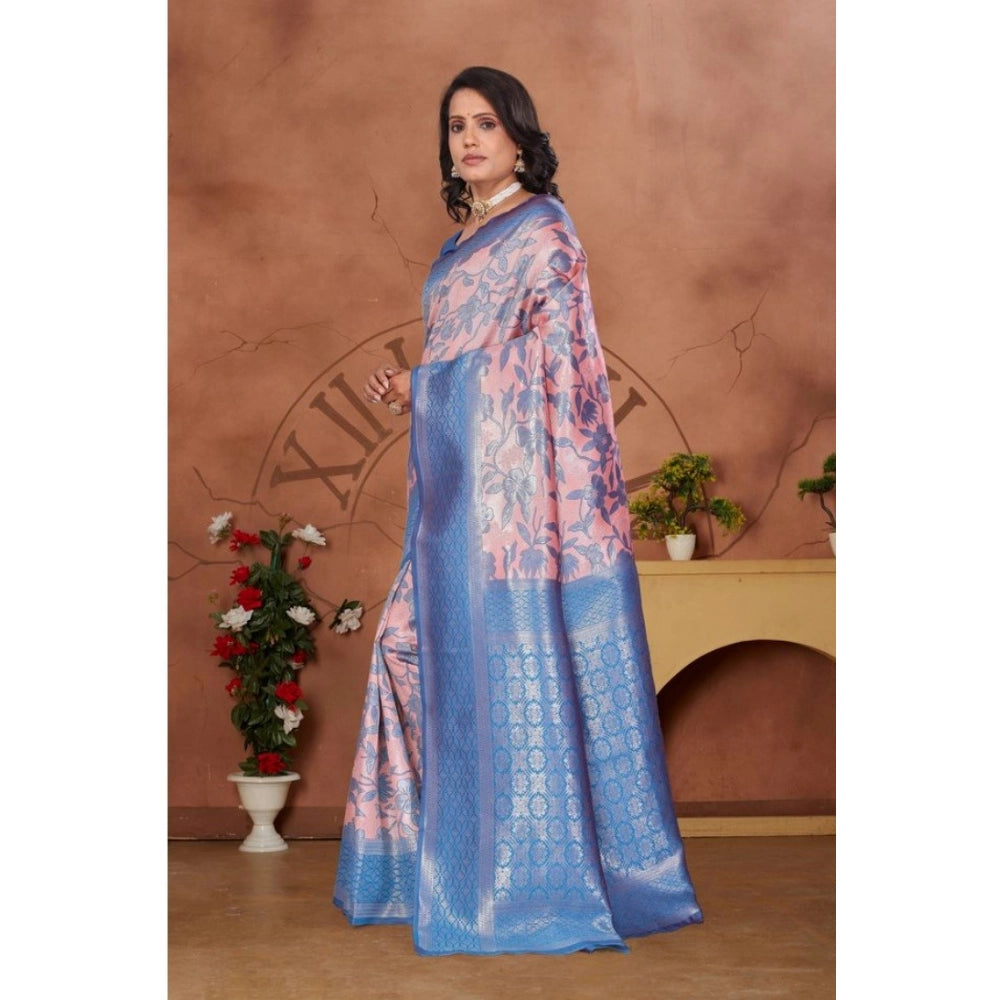 Women's Banarasi Silk Jaquard Woven Saree With Unstitched Blouse 5.5 Mtr (Pink)
