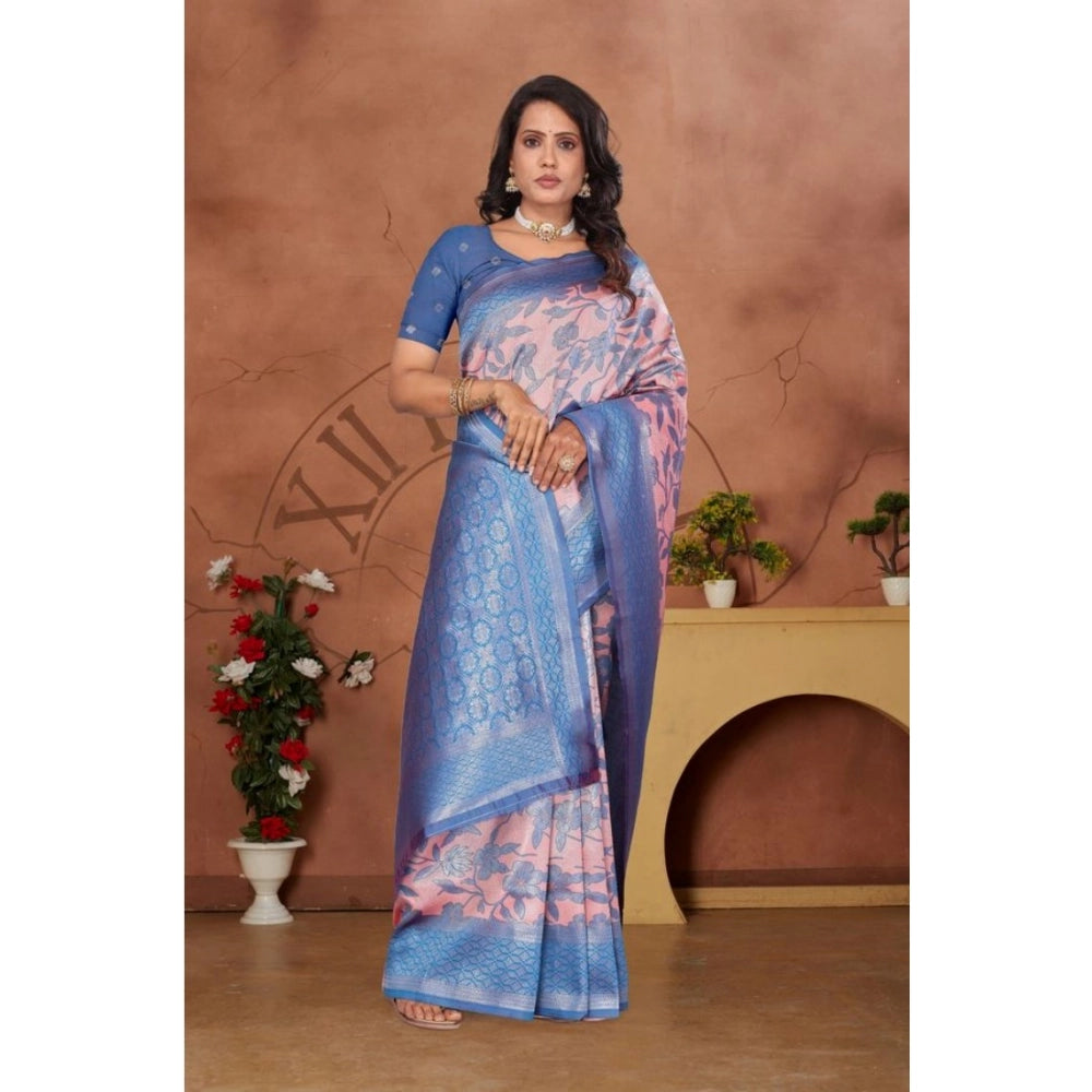 Women's Banarasi Silk Jaquard Woven Saree With Unstitched Blouse 5.5 Mtr (Pink)
