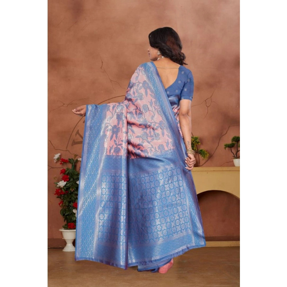 Women's Banarasi Silk Jaquard Woven Saree With Unstitched Blouse 5.5 Mtr (Pink)