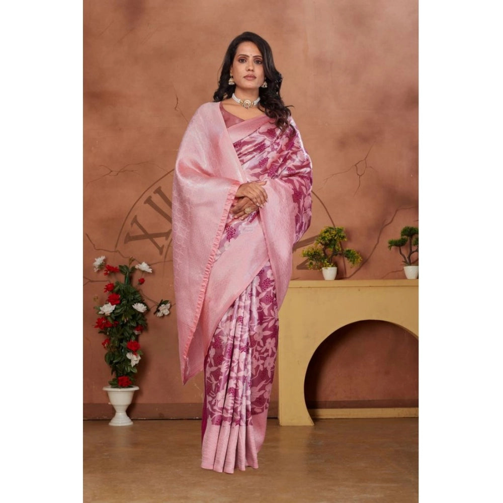 Women's Banarasi Silk Jaquard Woven Saree With Unstitched Blouse 5.5 Mtr (Pink)