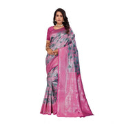 Women's Banarasi Silk Jaquard Woven Saree With Unstitched Blouse 5.5 Mtr (Pink)