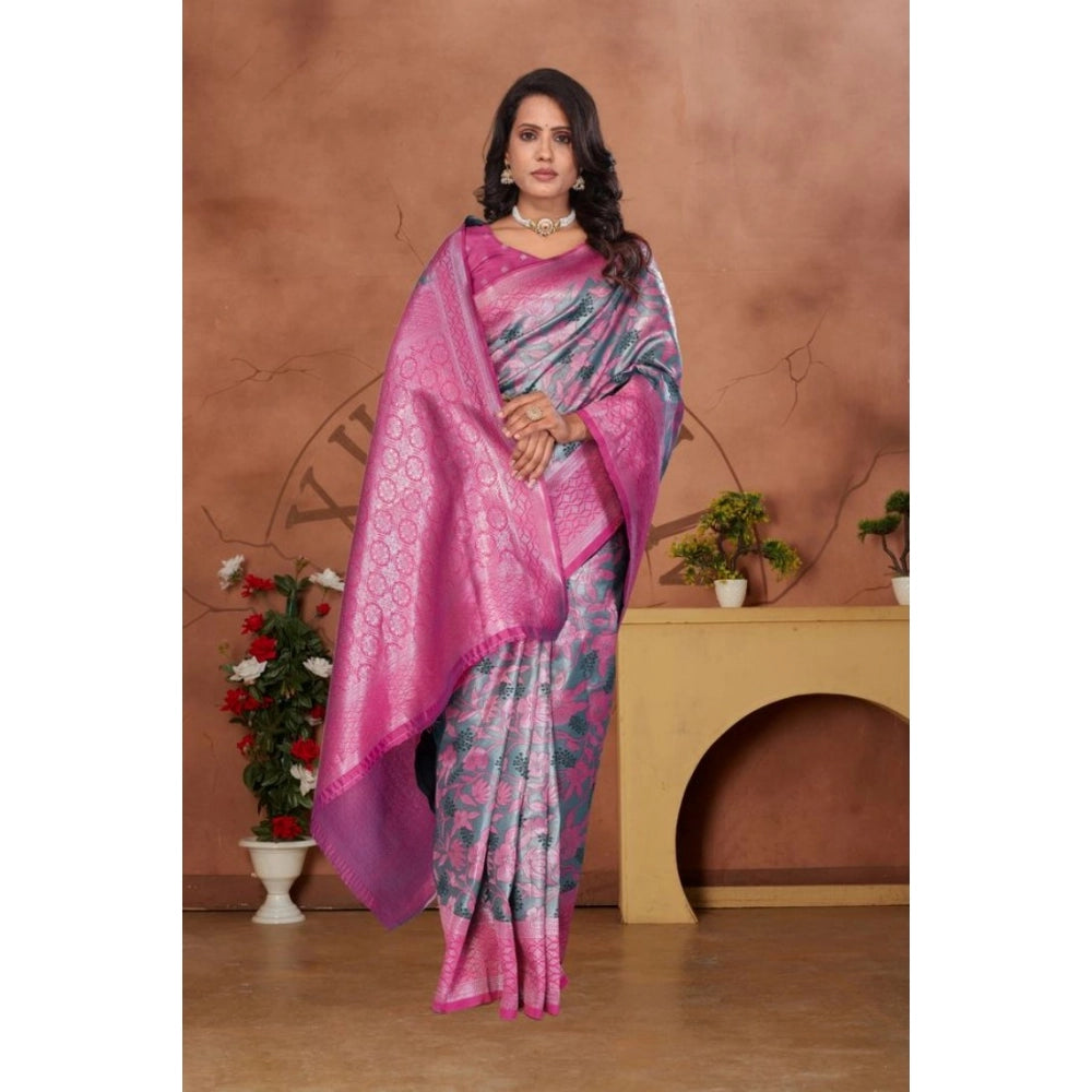 Women's Banarasi Silk Jaquard Woven Saree With Unstitched Blouse 5.5 Mtr (Pink)