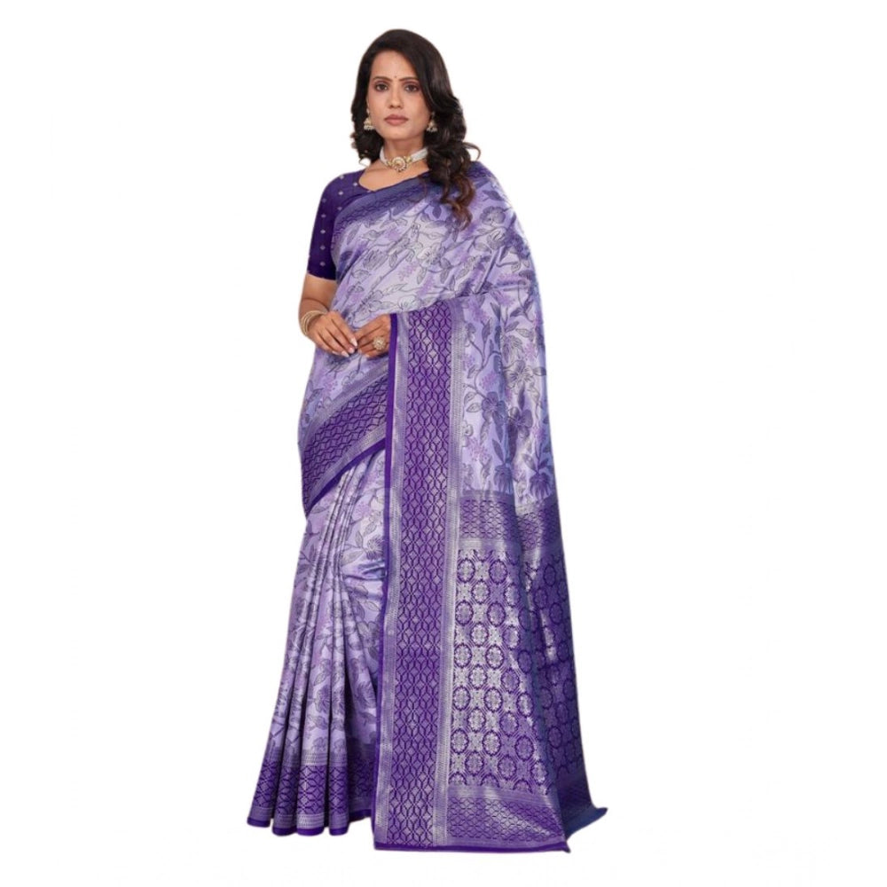 Women's Banarasi Silk Jaquard Woven Saree With Unstitched Blouse 5.5 Mtr (Purple)