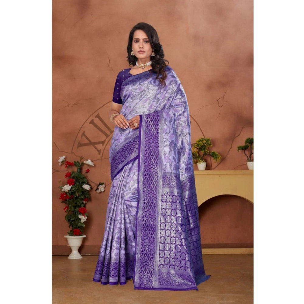 Women's Banarasi Silk Jaquard Woven Saree With Unstitched Blouse 5.5 Mtr (Purple)