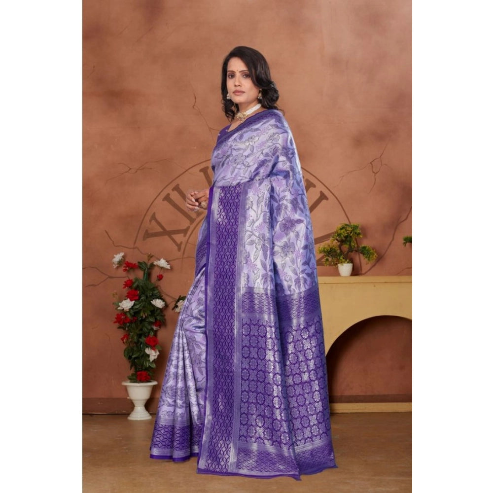 Women's Banarasi Silk Jaquard Woven Saree With Unstitched Blouse 5.5 Mtr (Purple)
