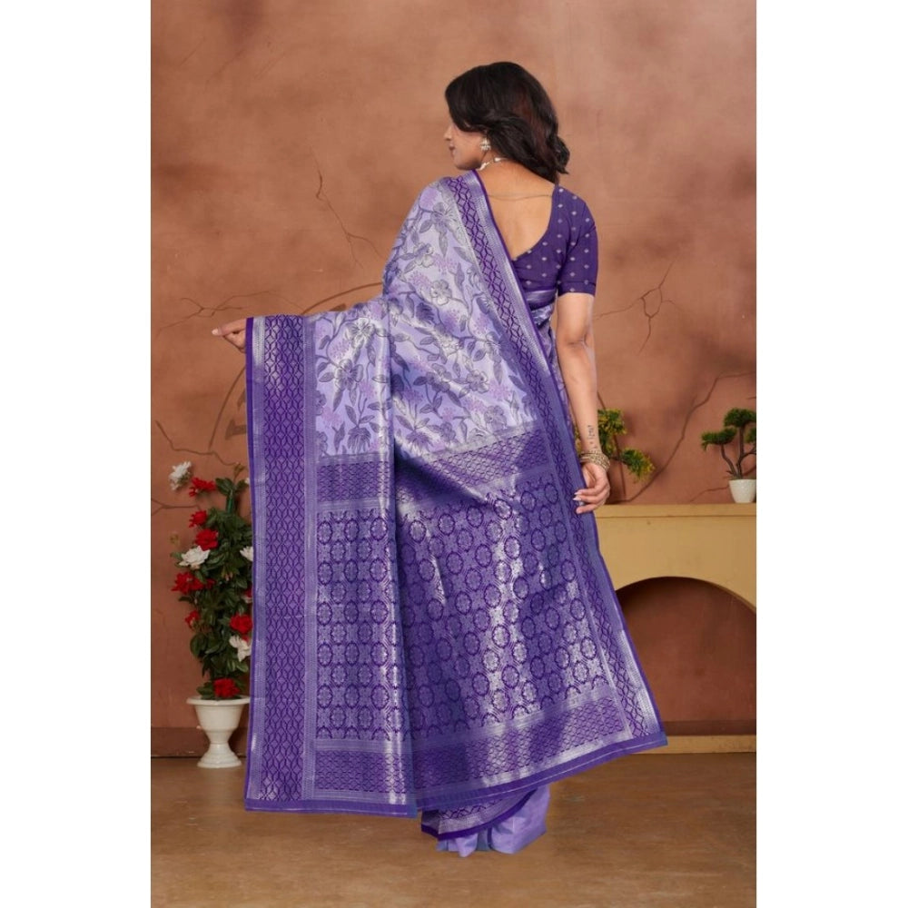 Women's Banarasi Silk Jaquard Woven Saree With Unstitched Blouse 5.5 Mtr (Purple)
