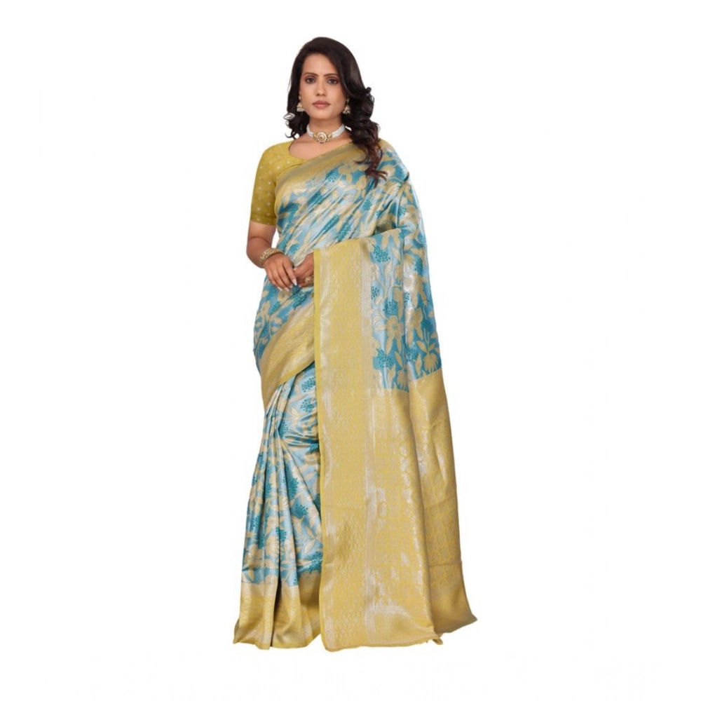 Women's Banarasi Silk Jaquard Woven Saree With Unstitched Blouse 5.5 Mtr (Yellow)